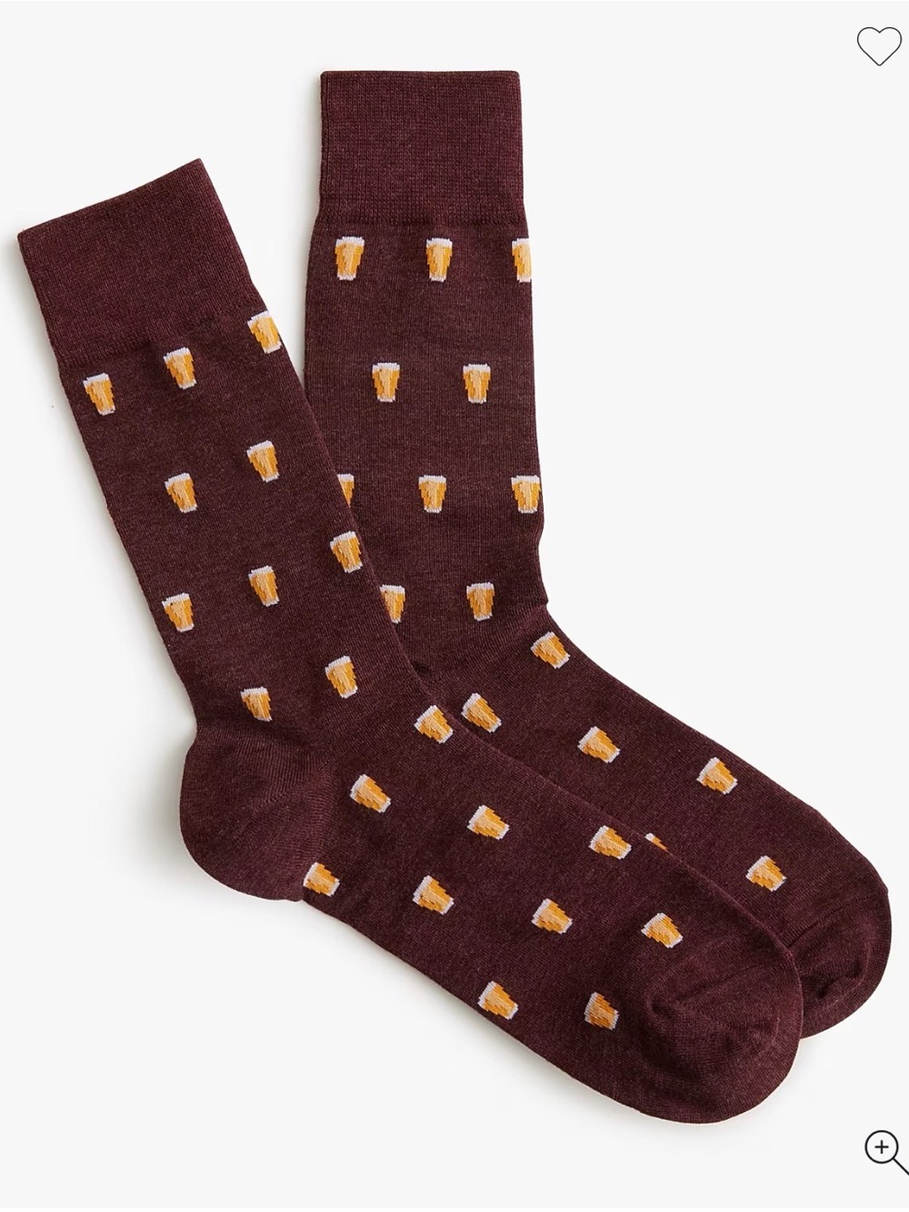 J. Crew Maroon Crew Socks with Beer Glass Pattern
